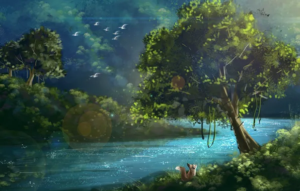 Summer, leaves, rays, trees, landscape, nature, green, protein