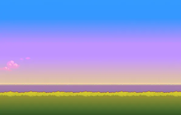 The sky, grass, the sun, time, morning, day, 8bit
