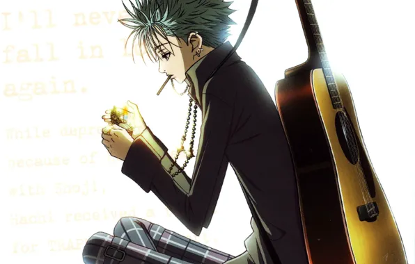 Guitar, piercing, white background, musician, in profile, Nan, nana, Shinichi Okazaki