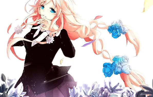 Picture girl, flowers, hair, petals, art, vocaloid, Vocaloid, kurosaki