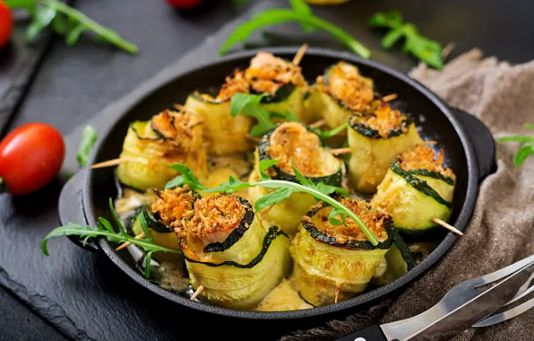 Greens, dish, filling, Eggplants
