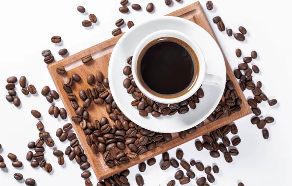 Picture coffee, Cup, white background, grain