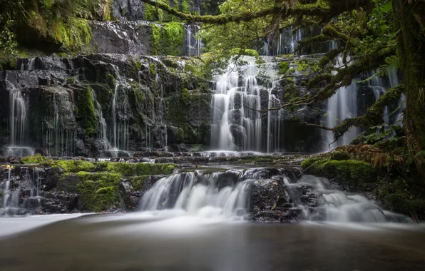 River, waterfall, New Zealand, cascade, New Zealand, South Island, South island, Purakaunui Falls