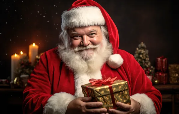 Smile, the dark background, box, gift, kindness, candles, Christmas, New year