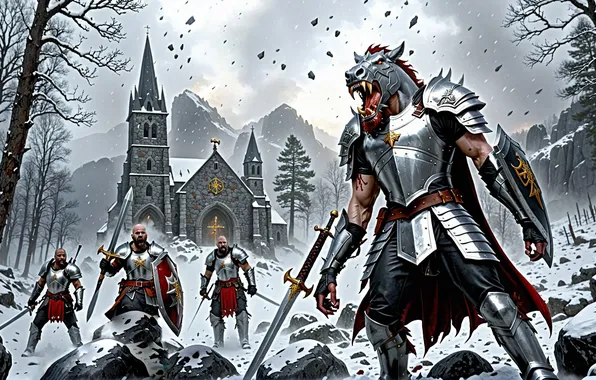 Winter, horse, fantasy, knights