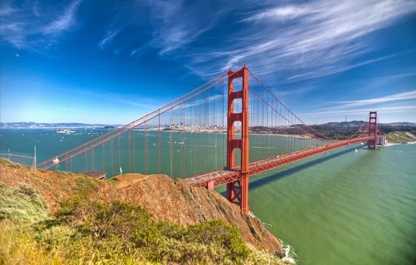 Picture bridge, the city, Strait, Wallpaper, San Francisco, Golden Gate, San Francisco, suspension bridge