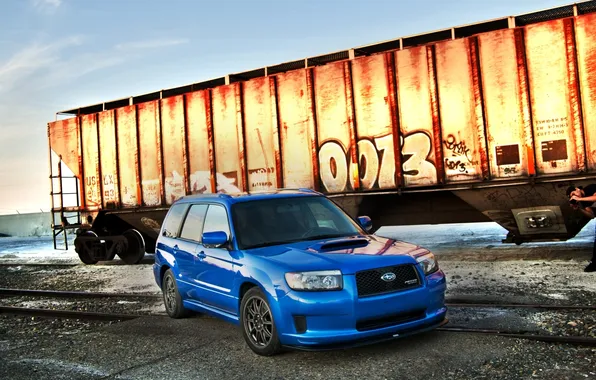 Picture blue, tuning, Subaru, the car, grafiti, tuning, Subaru, Forester