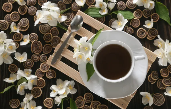 Picture tea, cookies, Cup, composition, Jasmine, fragrant, Ellygri