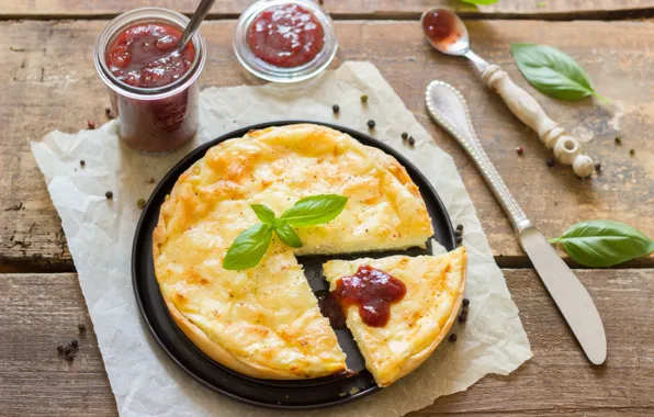 Picture pie, dessert, wood, cakes, jam