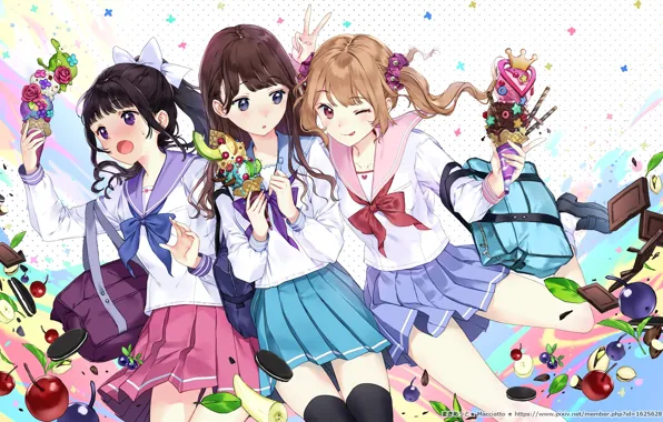 Girls, fruit, trio, friend
