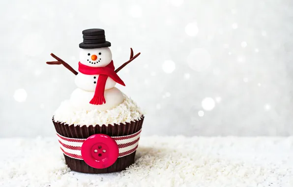 Picture new year, snowman, dessert, sweet, cupcake