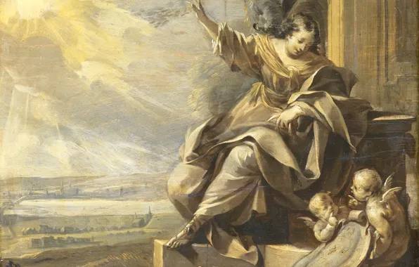 Oil, picture, mythology, 1699, unknown artist, Allegorical Female Figure with Two Angels