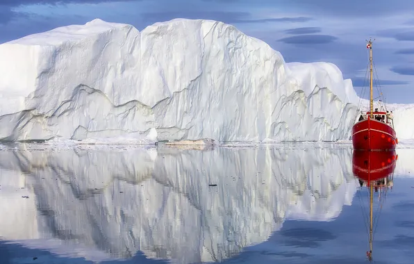 Landscape, ship, iceberg, ice, Arctic