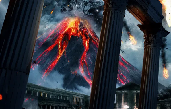 Ash, fire, the volcano, the eruption, lava, columns, antique, Vesuvius