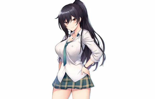 Girl, sexy, cleavage, school uniform, long hair, boobs, anime, beautiful