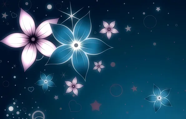 Stars, line, flowers, lights, petals
