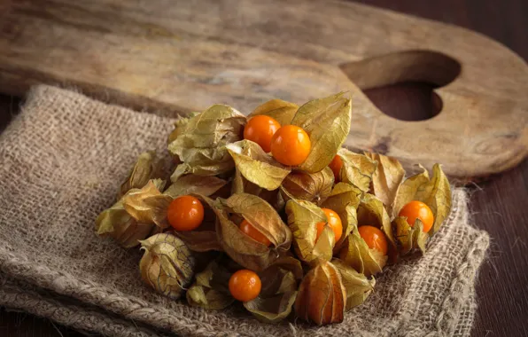 Berries, table, fruit, dry, still life, orange, vegetables, burlap