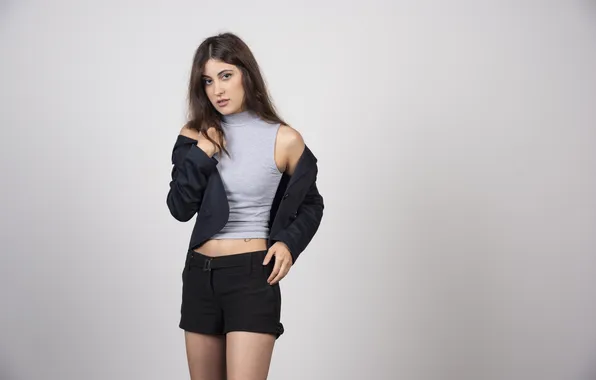 Girl, shorts, long hair, beautiful, model, pretty, cute, jacket