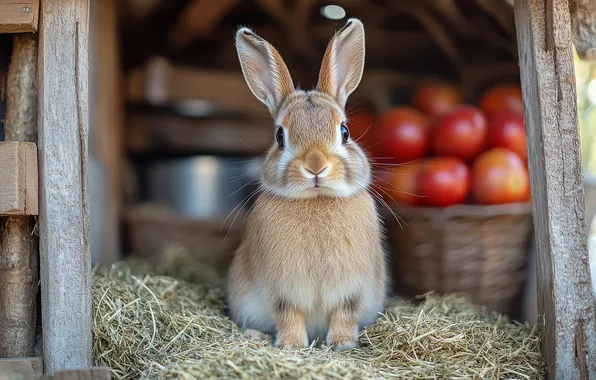 Look, grey, apples, Board, rabbit, harvest, dishes, red