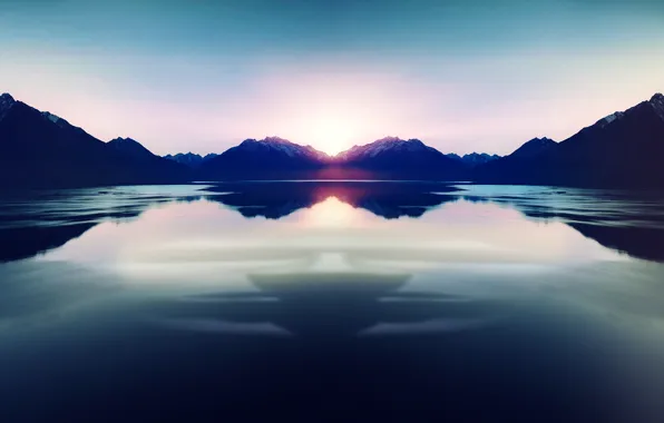 Picture the sky, clouds, mountains, lake