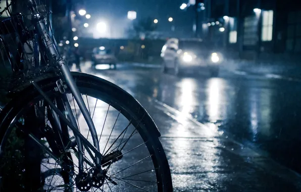Road, drops, machine, night, bike, lights, photo, rain