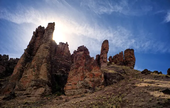 The sun, stones, rocks, desert