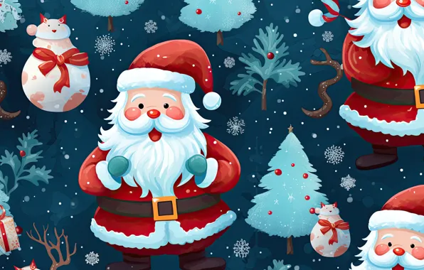 Winter, snow, trees, snowflakes, toys, graphics, Christmas, New year