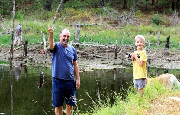 Fishing, fish, boy, male, rod, catch