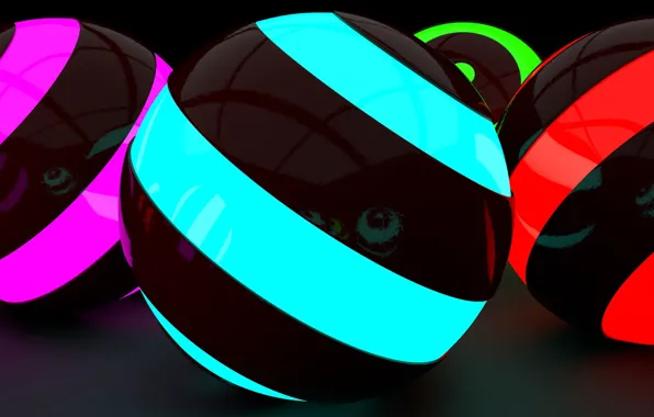 Reflection, neon, Balls, render, neon, neon lights