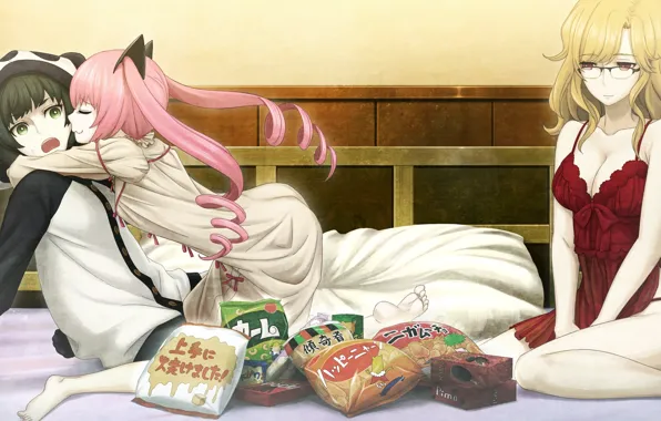 Girls, three, steins gate, chips, steins gate zero