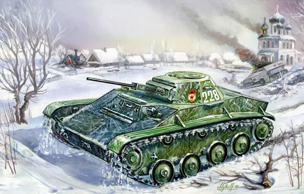 Picture art, tank, easy, The great Patriotic war, T-60, Sovetkih