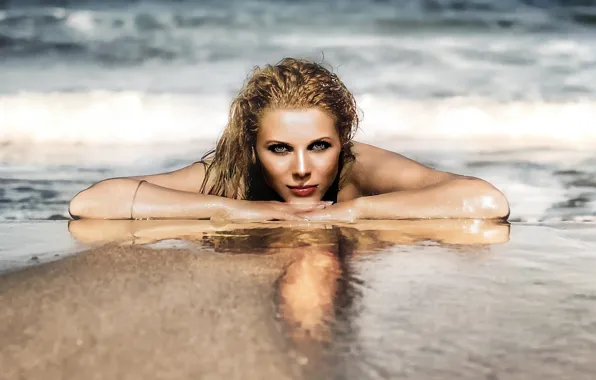 Sea, look, girl, shore, wet, makeup, Alp Cem