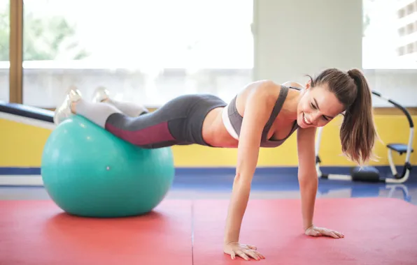 Smile, ball, beautiful girl, smile, exercise, beautiful girl, trainer, fitness