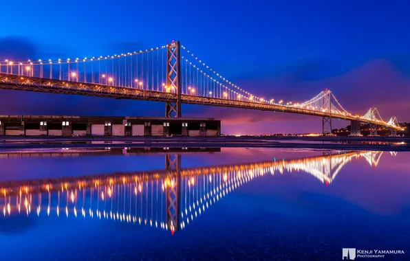 Picture night, bridge, lights, reflection, San Francisco, photographer, Kenji Yamamura