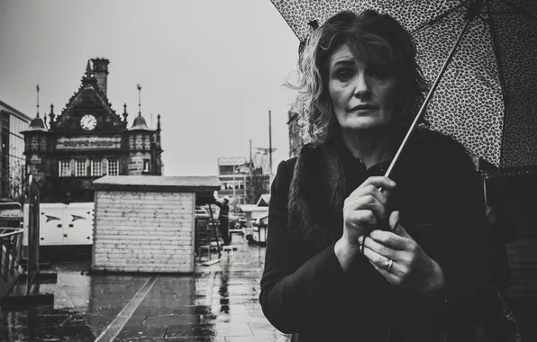 Eyes, face, umbrella, street, woman, hair, lips, life