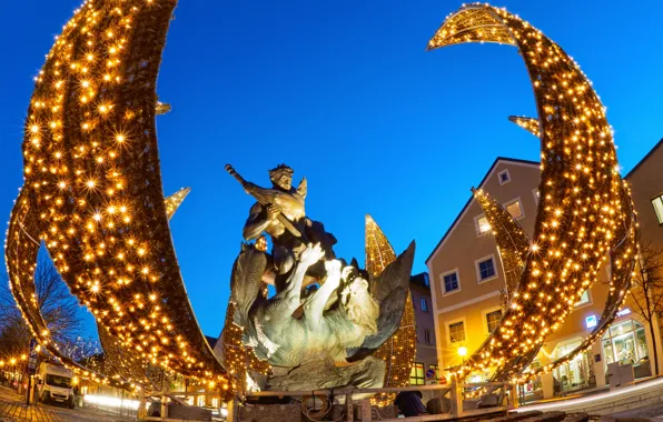 Picture lights, holiday, Germany, Bayern, Christmas, fountain, Burglengenfeld