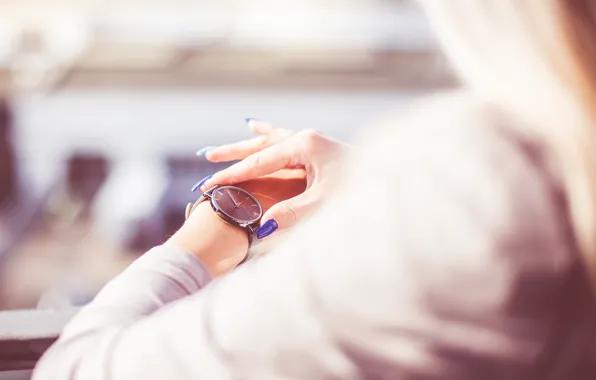 Girl, watch, manicure, wrist