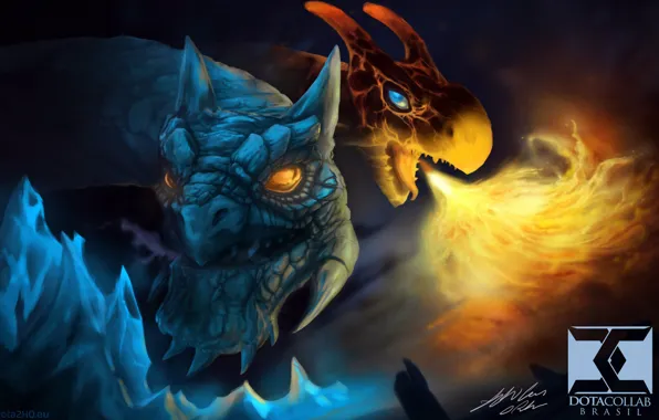 Picture fire, dragon, ice, art, Dota 2, Jakiro, 2 heads, Twin Head Dragon