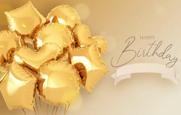 Holiday, balls, gold, Happy Birthday, Birthday