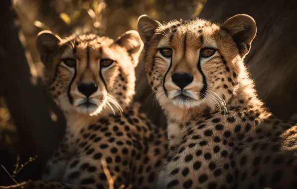 Look, face, pose, portrait, pair, Cheetah, wild cat, cheetahs