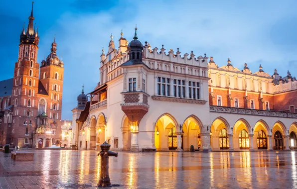 The evening, area, Poland, Krakow, St. Mary's Church, Saint Mary's Basilica