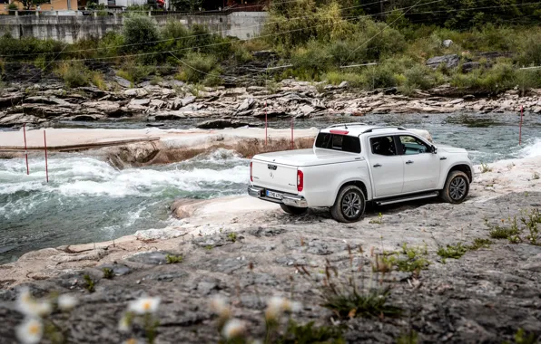 Picture white, river, stones, Mercedes-Benz, pickup, 2018, on the shore, X-Class