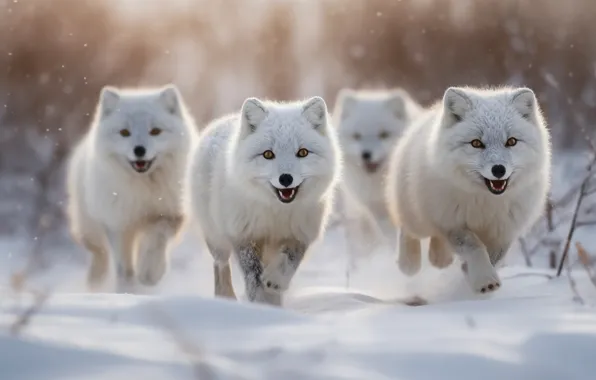 Winter, forest, light, snow, nature, pack, running, the snow