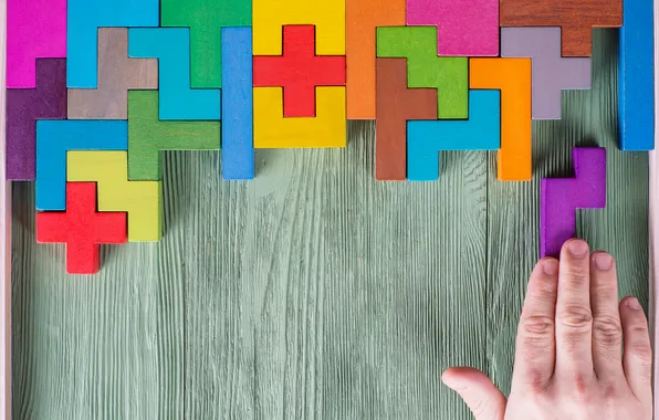 Hand, pieces, puzzle of ingenuity