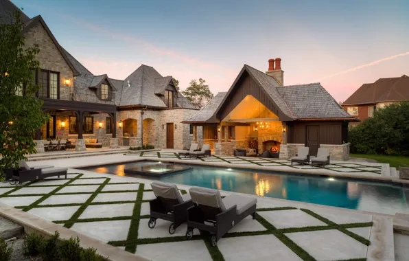 Design, style, Villa, the evening, pool, lighting, oven, architecture