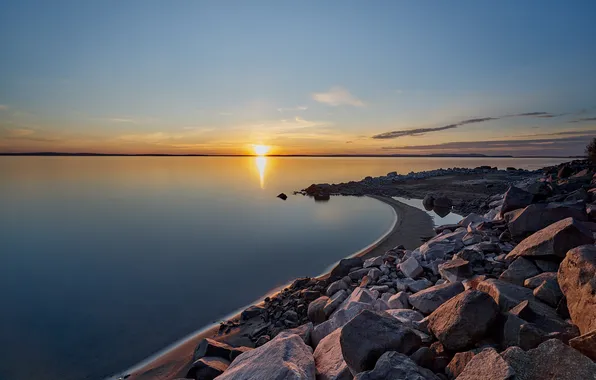 Beauty, the evening, horizon, Reservoir, space, Sunset, Hangar, Bratsk