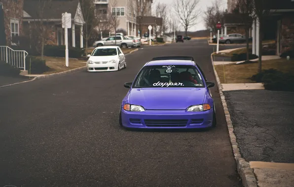 Street, Purple, Honda Civic, civici, stance. Honda