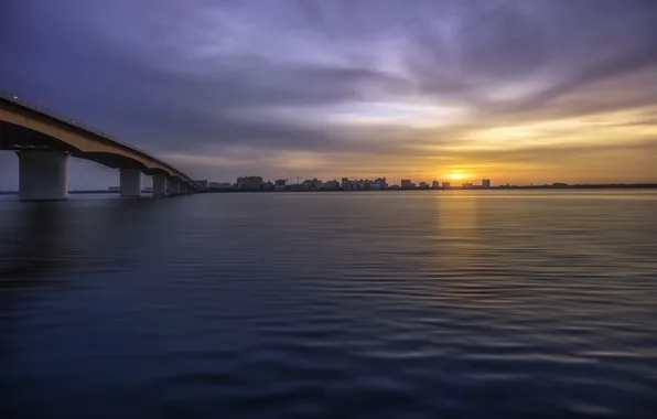 Picture sunset, bridge, the city, Sarasota