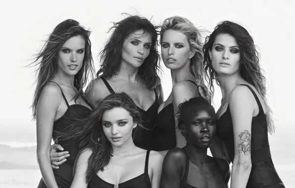 Alessandra Ambrosio, Helena Christensen, girls, monochrome, Isabel Fontana, models, Miranda Kerr, Karolina Kurkova