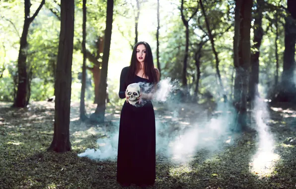Picture girl, smoke, skull, Smoke and Bone